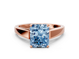 Rose gold Fancy Blue Radiant  Solitaire Engagement Ring with Four-Prong Setting and Tapered Band_3