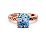 Rose gold Fancy Blue Radiant  Solitaire Engagement Ring with Scrollwork Band and Four-Prong Setting_116