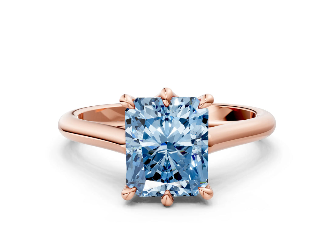 Rose gold Fancy Blue Radiant  Solitaire Engagement Ring with Six-Prong Setting and Classic Band 1