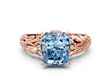 Rose gold Fancy Blue Radiant  Solitaire Filigree Engagement Ring with Halo and Prong Setting_68