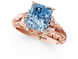 Rose gold Fancy Blue Radiant  Solitaire Filigree Engagement Ring with Halo and Prong Setting_69