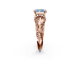 Rose gold Fancy Blue Radiant  Solitaire Filigree Engagement Ring with Halo and Prong Setting_70