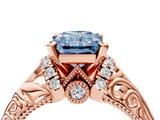Rose gold Fancy Blue Radiant  Solitaire Filigree Engagement Ring with Halo and Prong Setting_72