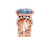 Rose gold Fancy Blue Radiant  Solitaire Filigree Engagement Ring with Halo and Prong Setting_73