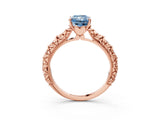 Rose gold Fancy Blue Radiant  Solitaire Floral Milgrain Engagement Ring_34