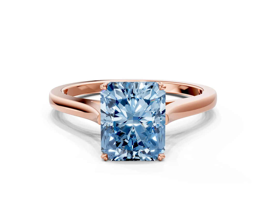 Rose gold Fancy Blue Radiant  Solitaire Heart Prong Engagement Ring with Tapered Band_55