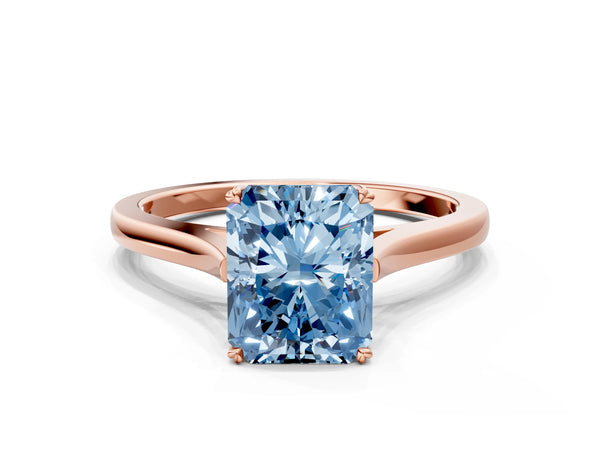 Rose gold Fancy Blue Radiant  Solitaire Heart Prong Engagement Ring with Tapered Band