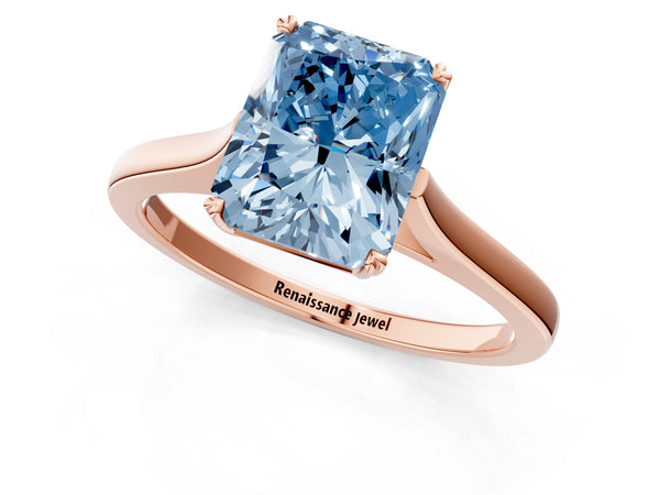 Rose gold Fancy Blue Radiant  Solitaire Heart Prong Engagement Ring with Tapered Band