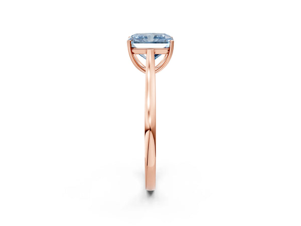 Rose gold Fancy Blue Radiant  Solitaire Heart Prong Engagement Ring with Tapered Band