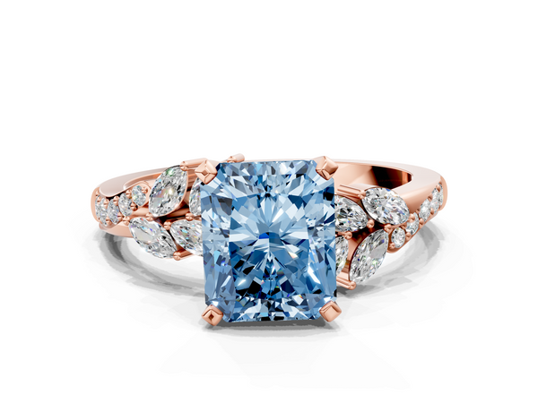 Rose gold Fancy Blue Radiant  Solitaire Marquise Twist Band with Six-Prong Setting