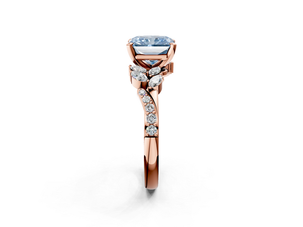 Rose gold Fancy Blue Radiant  Solitaire Marquise Twist Band with Six-Prong Setting