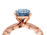 Rose gold Fancy Blue Radiant  Solitaire Milgrain Diamond Engagement Ring with Bezel and Marquise Band_130