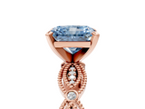 Rose gold Fancy Blue Radiant  Solitaire Milgrain Diamond Engagement Ring with Bezel and Marquise Band_131