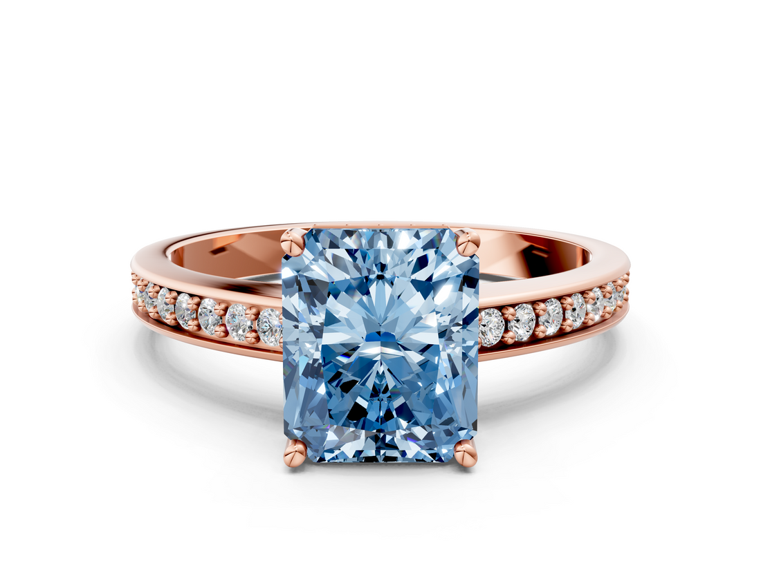 Rose gold Fancy Blue Radiant  Solitaire Pavé Band Prong Setting Ring_20