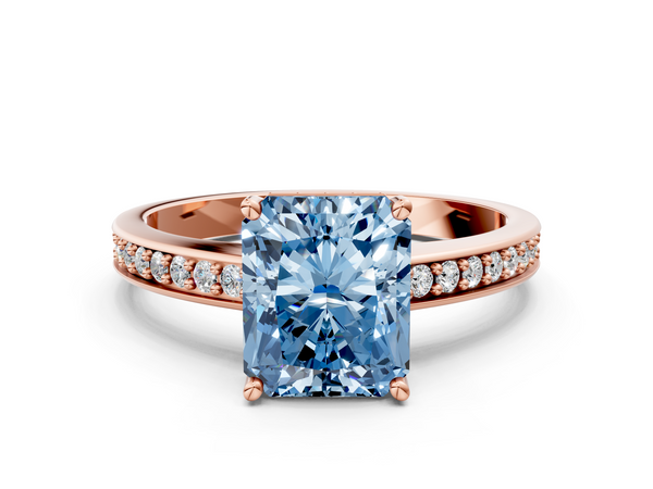 Rose gold Fancy Blue Radiant  Solitaire Pavé Band Prong Setting Ring