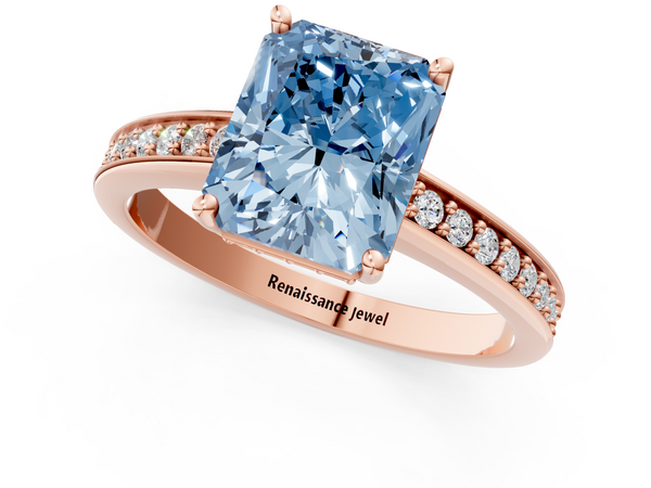 Rose gold Fancy Blue Radiant  Solitaire Pavé Band Prong Setting Ring