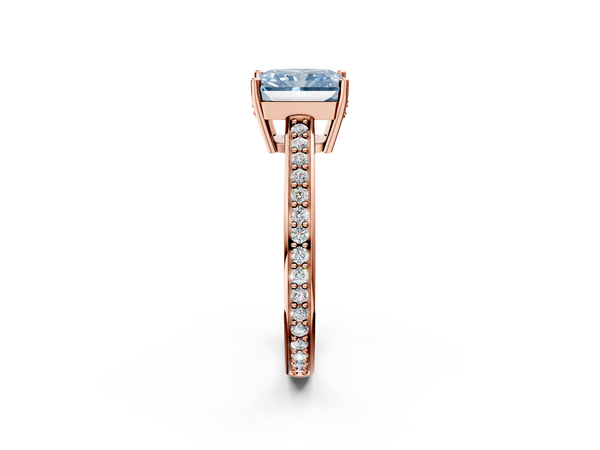 Rose gold Fancy Blue Radiant  Solitaire Pavé Band Prong Setting Ring