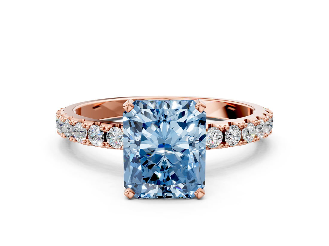 Rose gold Fancy Blue Radiant  Solitaire Pavé Band with Four-Prong Setting_157