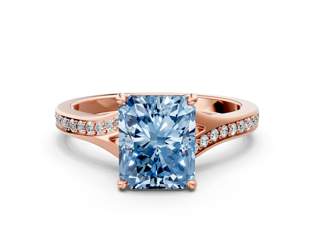 Rose gold Fancy Blue Radiant  Solitaire Pavé Band with Four-Prong Setting_28