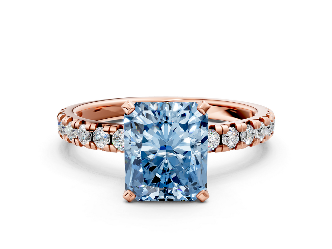 Rose gold Fancy Blue Radiant  Solitaire Pave Diamond Engagement Ring with Four-Prong Setting_265