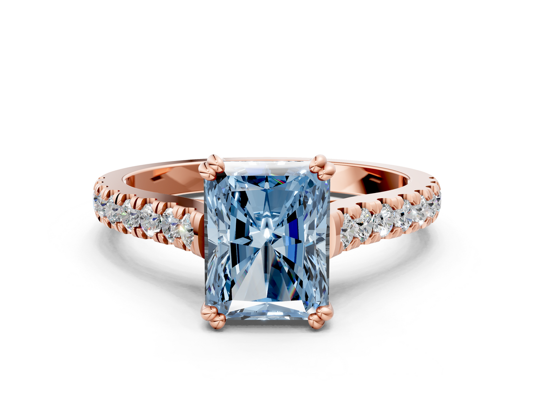 Rose gold Fancy Blue Radiant  Solitaire Pave Diamond Engagement Ring with Prong Setting_19