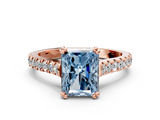 Rose gold Fancy Blue Radiant  Solitaire Pave Diamond Engagement Ring with Prong Setting_19
