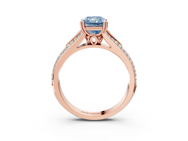 Rose gold Fancy Blue Radiant Cut Diamond Split Shank Engagement Ring with Pavé Band