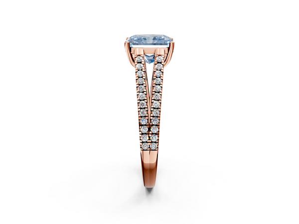 Rose gold Fancy Blue Radiant Cut Diamond Solitaire Engagement Ring with Split Shank Pavé Band