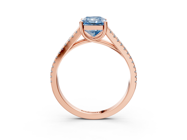 Rose gold Fancy Blue Radiant Cut Diamond Solitaire Engagement Ring with Split Shank Pavé Band