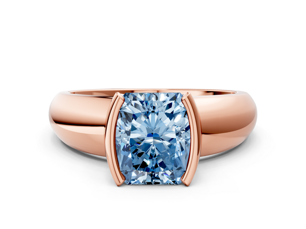 Rose gold Fancy Blue Radiant  Solitaire Tension Set Diamond Ring with Wide Band
