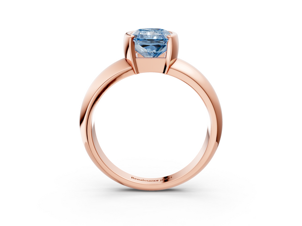 18K Rose Gold 2.92 Carat Blue VVS2 Radiant Solitaire Tension Set Diamond Ring with Wide Band