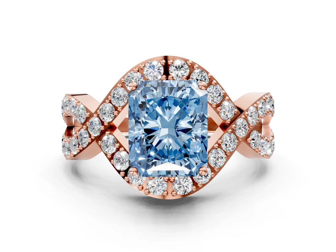 Rose gold Fancy Blue Radiant  Solitaire Twist Band Pavé Diamond Engagement Ring_32