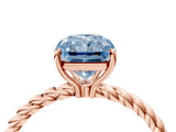 Rose gold Fancy Blue Radiant  Solitaire Twist Band Ring with Four-Prong Setting_72