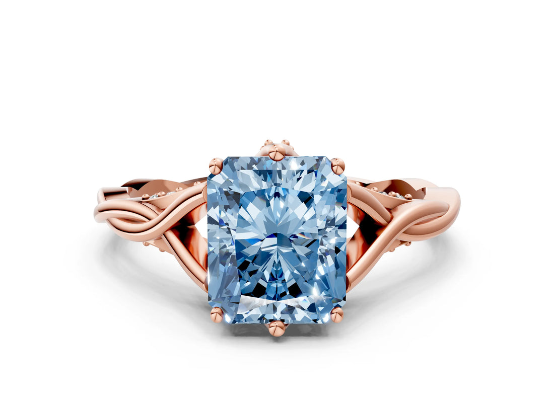 Rose gold Fancy Blue Radiant  Solitaire Twist Band Six-Prong Setting 1