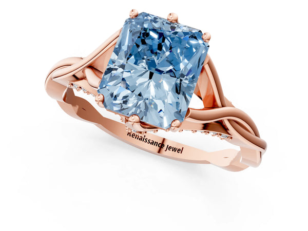 Rose gold Fancy Blue Radiant  Solitaire Twist Band Six-Prong Setting