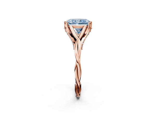 Rose gold Fancy Blue Radiant  Solitaire Twist Band Six-Prong Setting
