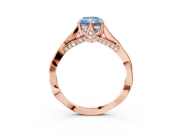 Rose gold Fancy Blue Radiant  Solitaire Twist Band Six-Prong Setting