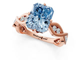 Rose gold Fancy Blue Radiant  Solitaire Twist Band with Leaf Prong Setting 1