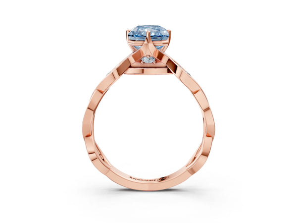 Rose gold Fancy Blue Radiant  Solitaire Twist Band with Leaf Prong Setting