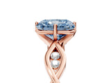 Rose gold Fancy Blue Radiant  Solitaire Twist Band with Leaf Prong Setting 5