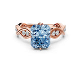 Rose gold Fancy Blue Radiant  Solitaire Twist Band with Leaf Prong Setting