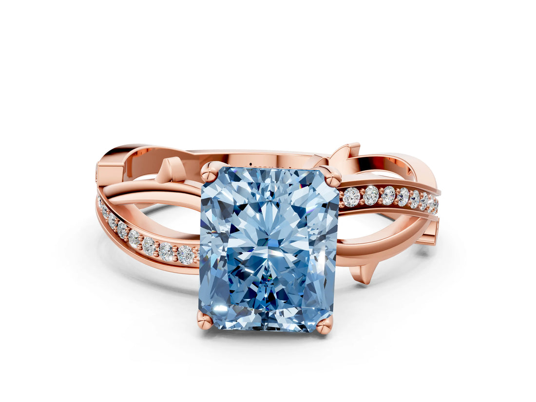 Rose gold Fancy Blue Radiant  Solitaire Twist Band with Pavé Accents and Four-Prong Setting_20
