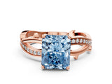 Rose gold Fancy Blue Radiant  Solitaire Twist Band with Pavé Accents and Four-Prong Setting_20