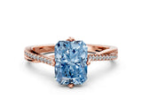 Rose gold Fancy Blue Radiant  Solitaire Twist Band with Pavé Diamonds and Four-Prong Setting_53