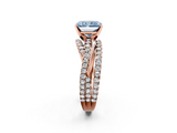 Rose gold Fancy Blue Radiant  Solitaire Twist Band with Pavé Setting and Four-Prong Setting_114
