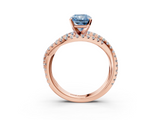 Rose gold Fancy Blue Radiant  Solitaire Twist Band with Pavé Setting and Four-Prong Setting_115
