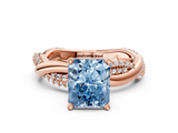 Rose gold Fancy Blue Radiant  Solitaire Twist Band with Pave Prong Setting_43