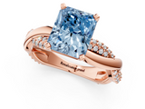 Rose gold Fancy Blue Radiant  Solitaire Twist Band with Pave Prong Setting_44