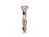 Rose gold Fancy Blue Radiant  Solitaire Twist Band with Pave Prong Setting_45
