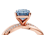 Rose gold Fancy Blue Radiant  Solitaire Twist Band with Pave Prong Setting_47